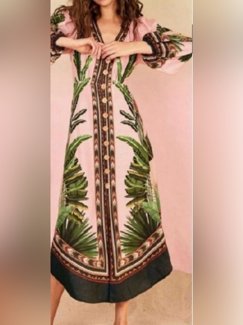 Farm Rio Pink Tropical Print Maxi Dress